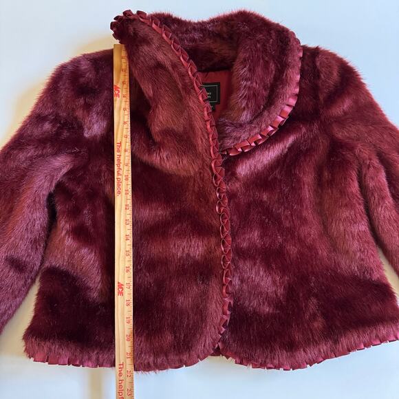 Jerry Lewis Luxuries Burgundy Faux Fur Coat Satin Ribbon Time Size Medium EUC - Picture 9 of 10